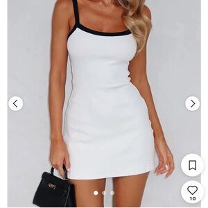 White Ribbed Tank Mini Dress with Black Trim - white fox boutique